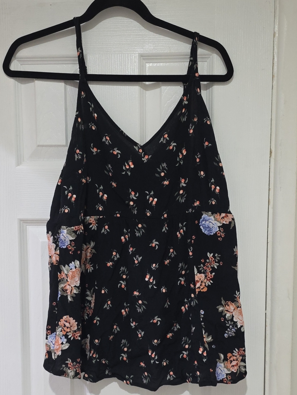torrid Black Floral V-Neck Spaghetti Strap Cami with Peach & Lavender Blooms